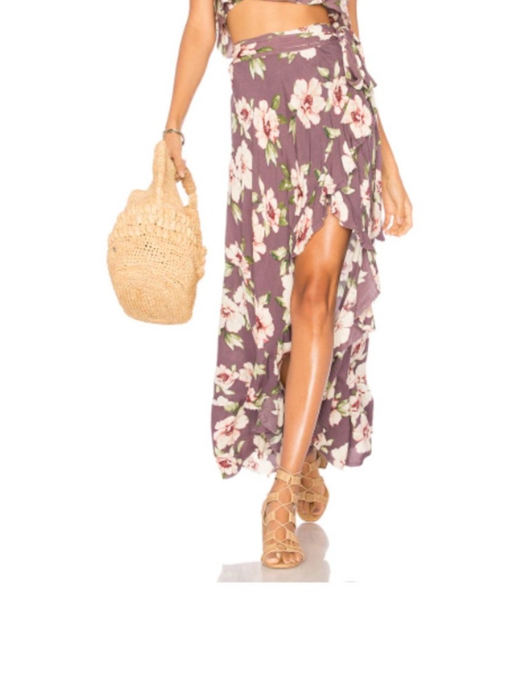 Blue Life Aura Floral Wrap Maxi Skirt - Purple lavender small